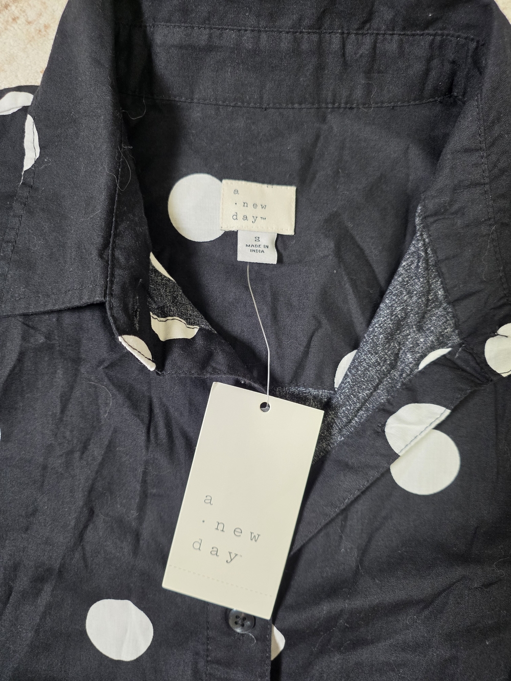 NWT A New Day Black & White Polka Dot Button-Down Midi Dress Small - Picture 2 of 3